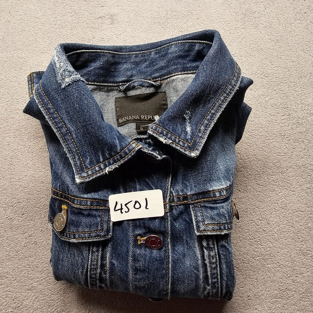 Banana Republic Denim Jacket Womens S Blue Distressed Trucker Lyocell 171257-00 - Picture 10 of 11